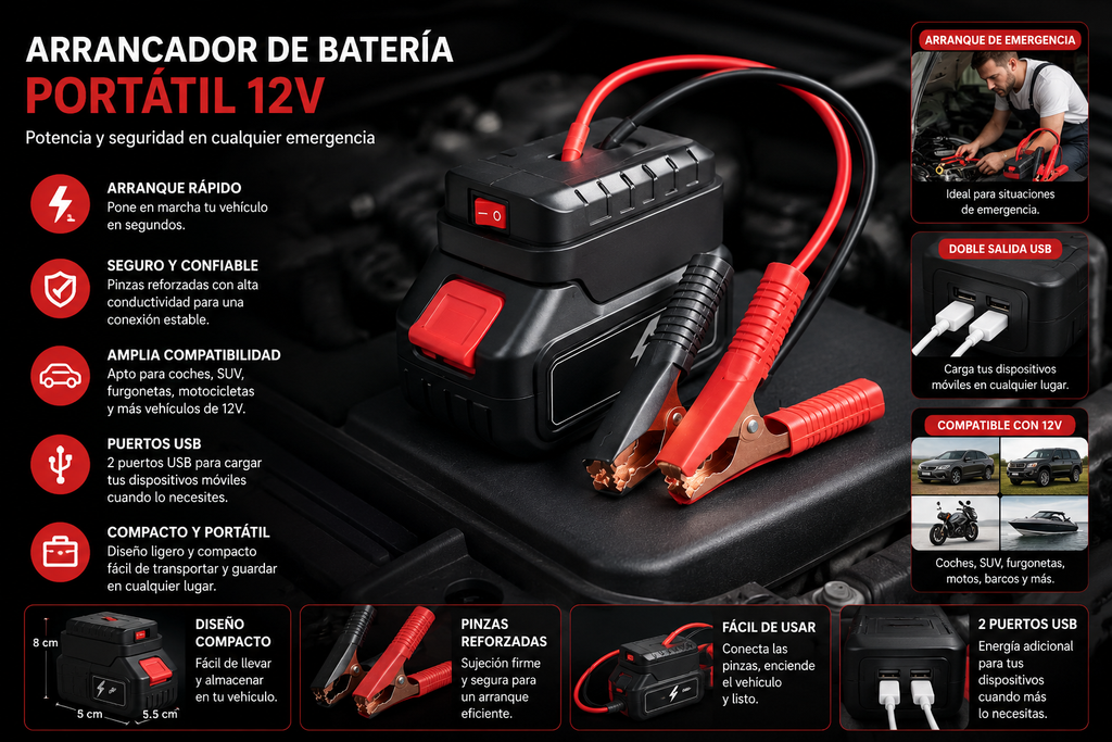 Arrancador de Batería Portátil 12V
