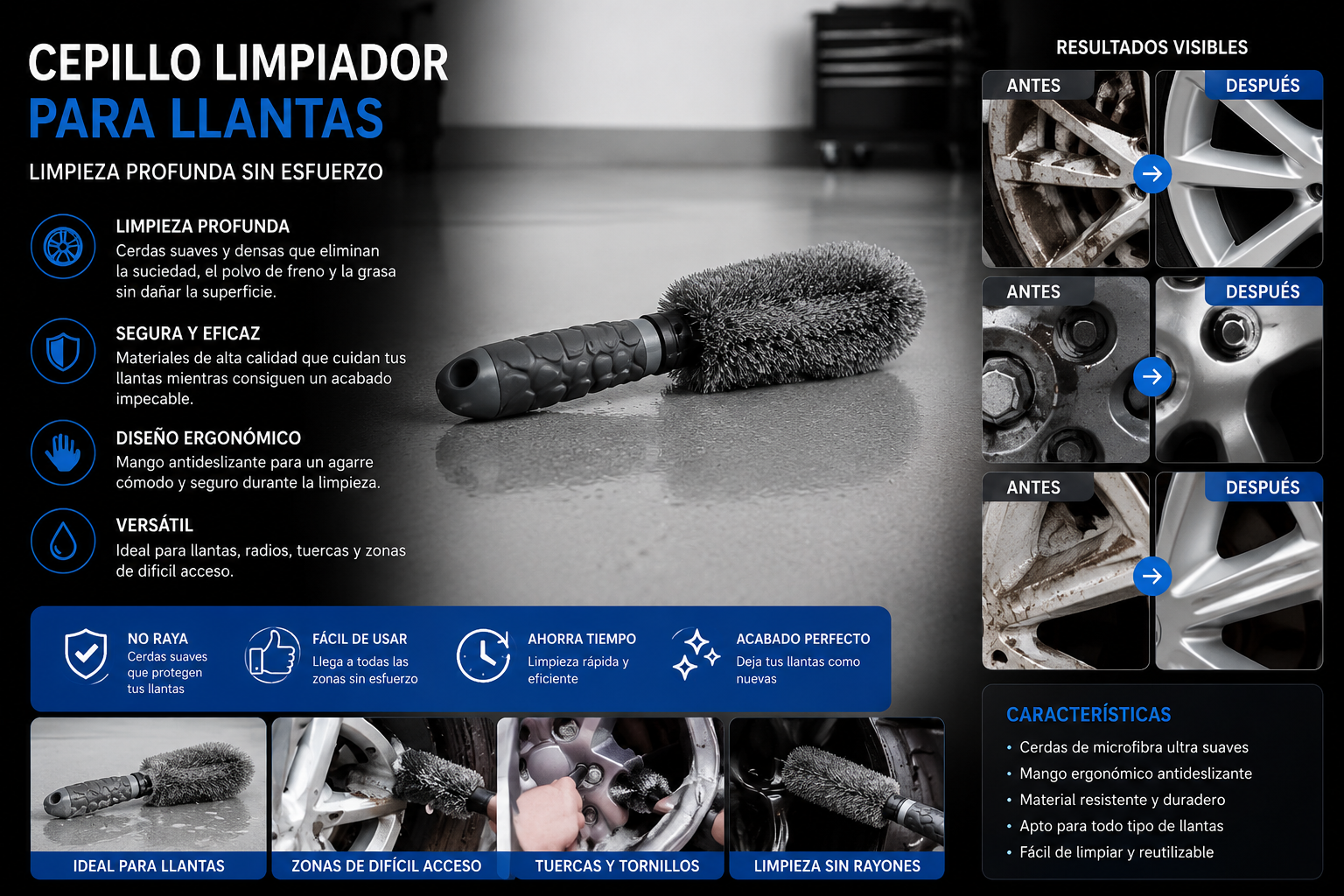 Cepillo Premium de Microfibra para Llantas y Neumáticos